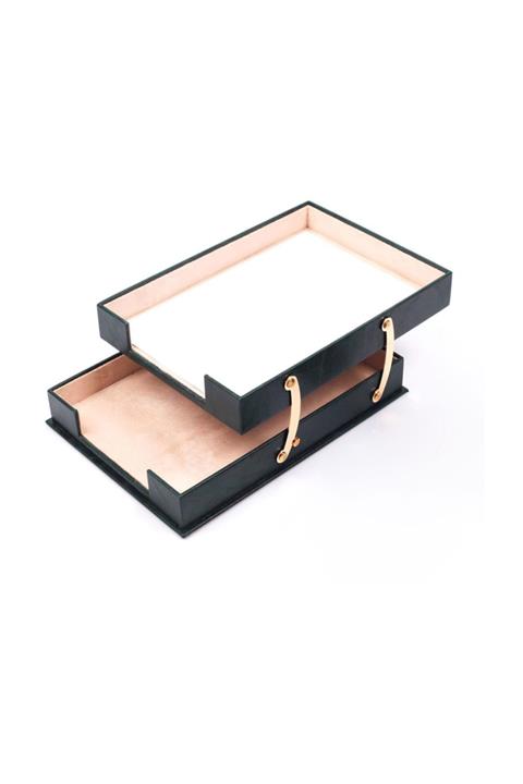 Güner Ofis Ikili Katlanabilir Deri Evrak Rafı Yeşil