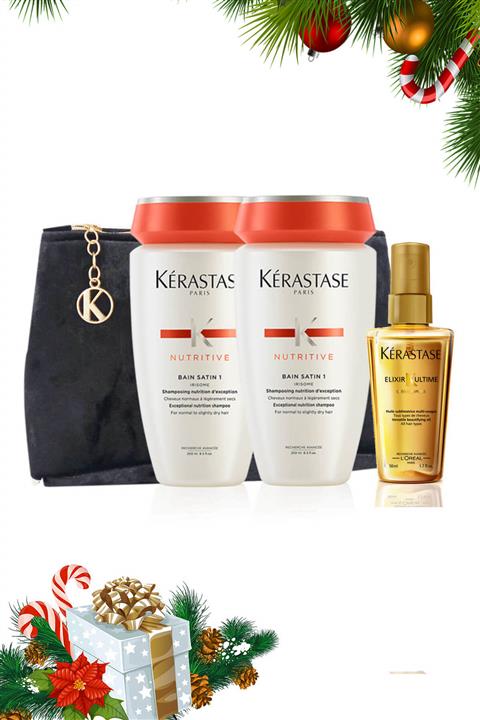 Kerastase Kurumaya Meyilli Saçlar Nemlendirici Şampuan - B.Satin 1 250 ml x2 + Elixir Yağ 50 ml 2840095030556