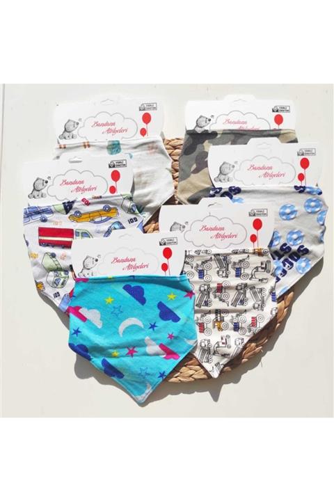 LaLaLandİZ 6 Adet Bebek Desenli Renkli Mama Fular Önlük Seti1