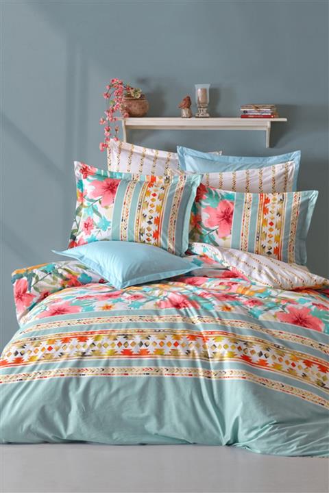 Soley Ranforce Dört Mevsim Set Tek Kişilik Floral-turkuaz 160x240 Cm