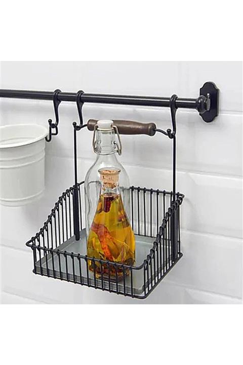babyblog Ferforje Metal Sepet + Duvar Rayı Askılık Set Siyah