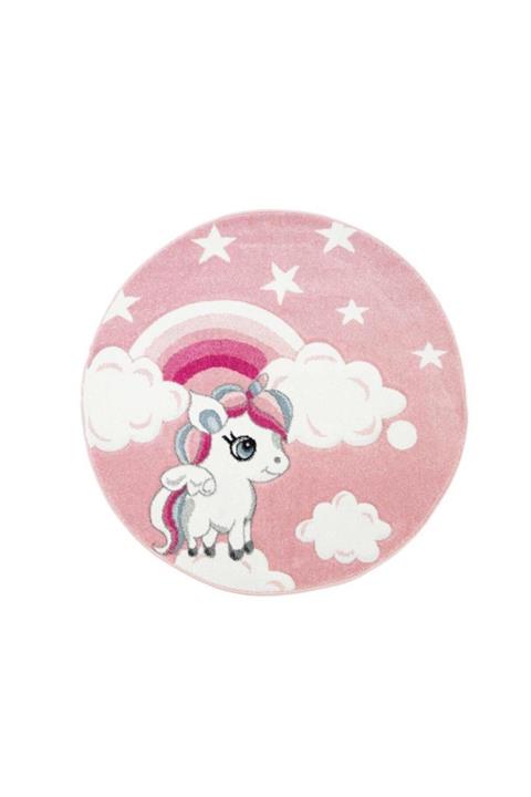 Post Halı Ponciko Yıldızlı Bulutlu Pembe Daire Unicorn Çocuk Odası Halısı
