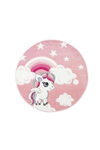 Post Halı Ponciko Yıldızlı Bulutlu Pembe Daire Unicorn Çocuk Odası Halısı