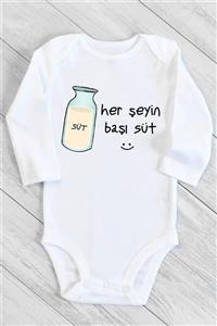 Happy Onesie Co Unisex Bebek Beyaz Herşeyin Başı Süt Uzun Kollu Çıtçıtlı Body