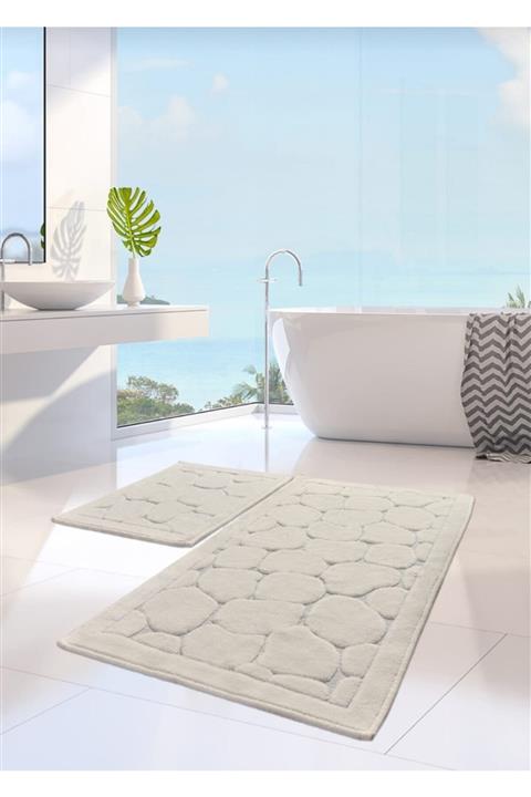 Madame Clean Home Cotton Eco 2li Pamuklu Banyo Paspas Seti Taş Desen Krem