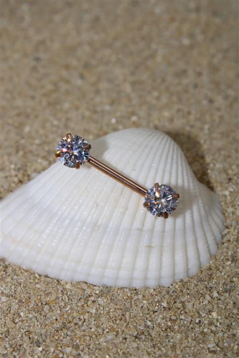 NOBLE GETTO Piercing Cerrahi Çelik Göğüs Ucu Nipple Zirkon Taşlı Rose Renk