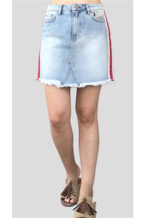 KAROL Kadın Şeritli Mini Kot Etek