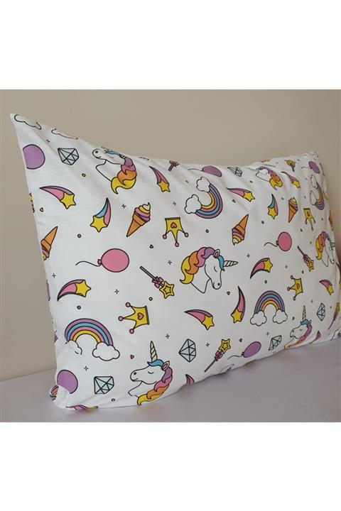 Duru Design 2 Adet Pamuklu Çocuk Yastık Kılıfı Midilli Gökkuşağı Desenli 50x70 Cm