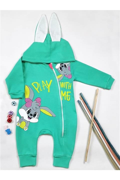 İmaj Unıseks Bebek Tavşan Kulaklı Kapşonlu Bunny Yeşil Tulum