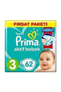 Prima Bebek Bezi Aktif Bebek 3 Beden Midi Fırsat Paketi 62 Adet 6 -10 kg