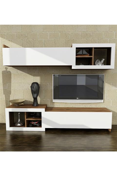 Dekorister Prag Tv Ünitesi Beyaz Ceviz
