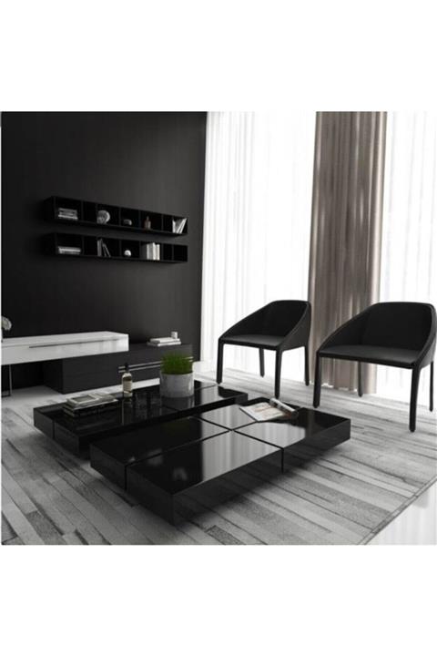 DORA Siyah Camlı Orta Sehpa 2'li 75x150 cm 32 cm