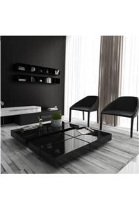 DORA Siyah Camlı Orta Sehpa 2'li 75x150 cm 32 cm