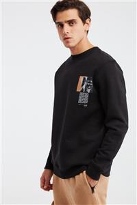 GRIMELANGE Sepıa Erkek Siyah Baskılı Bisiklet Yaka Comfort Sweatshirt