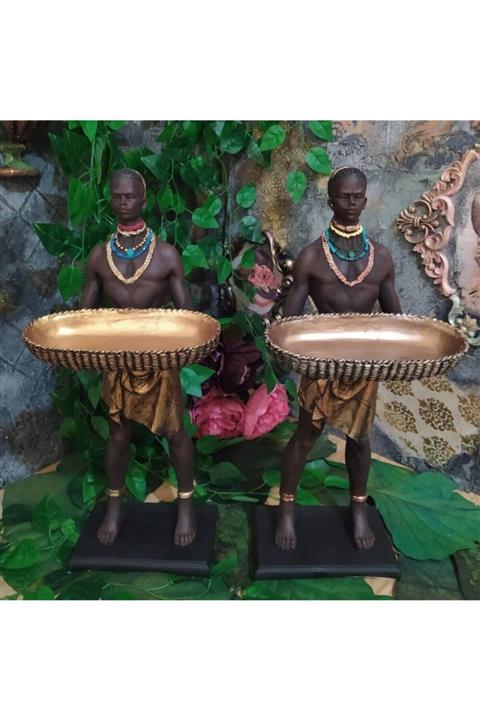 Vip Sanat Ayakta Duran Afrikalı Sepetli Adam 2'li Set