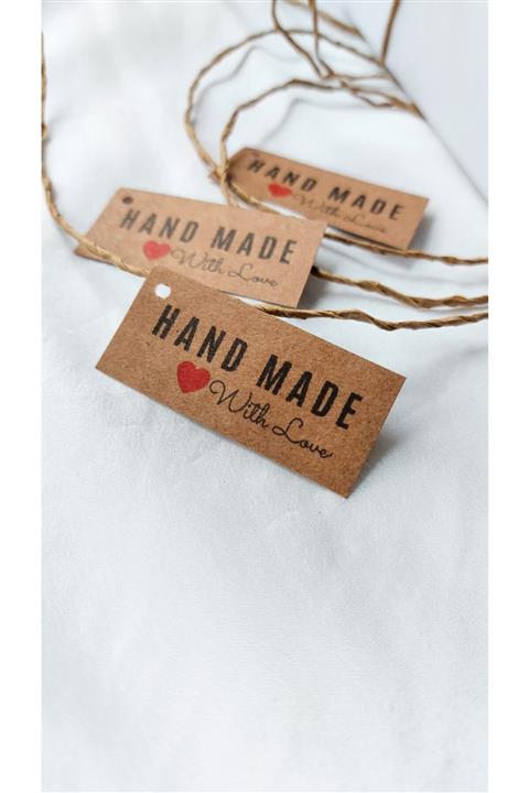 Çikoleyt Design Kraft Handmade With Love Etiket - Delikli (2,5x5,5cm) 50 Adet