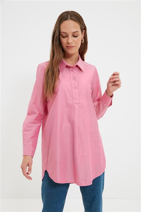Trendyol Modest Pembe Gömlek Yaka Tunik TCTAW22UK0122