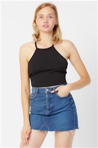 LAMODEMAPASS Kadın Siyah Sırtı Açık Crop Top