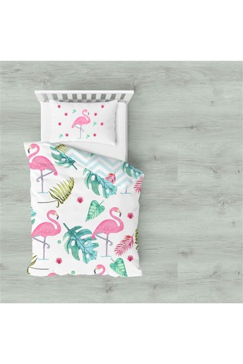 MİNİK HAYALLER DÜKKANI Flamingo Organik Tek Kişilik Nevresim Takımı