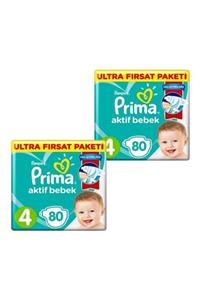 Prima Bebek Bezi Aktif Bebek 4 Beden 80 Adet Ultra Fırsat Paketi X 2 Adet