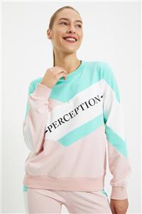 TRENDYOLMİLLA Pembe Renk Bloklu Baskılı Spor İnce Sweatshirt TWOAW22SW0676