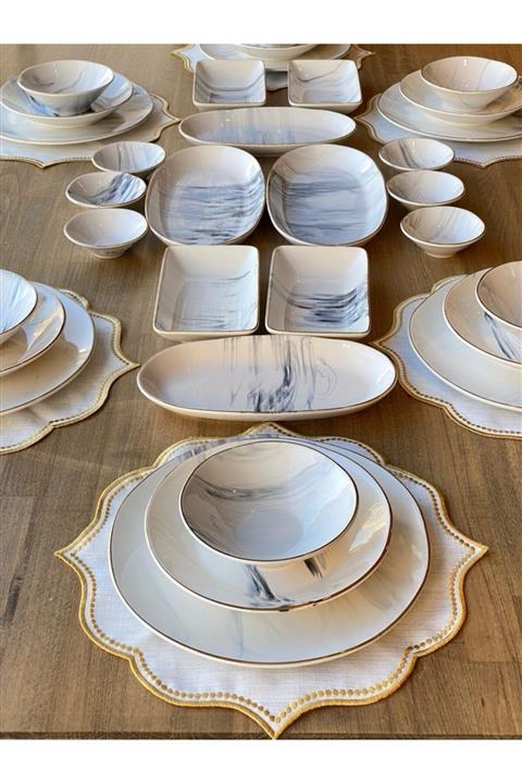 ROSSEV Yemek Takımı Gri Mermer Desen 38 Parça 6 Kişilik