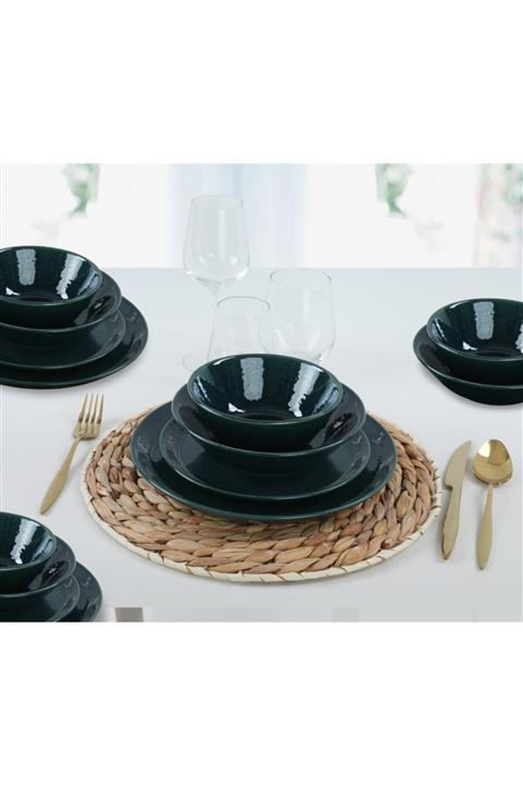 Keramika 4 Kişilik 16 Parça Reaktif Artistik Yeşil Yemek Takımı