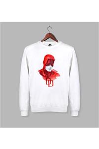 Darkia Marvel Daredevil Baskılı Beyaz Sweat - Sweatshirt