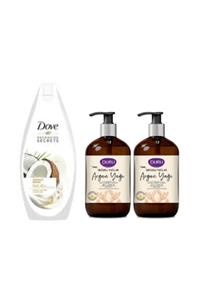 Dove Hindistan Cevizi Duş Jeli 500 Ml + 2 Adet Değerli Yağlar Argan Yağı Sıvı Sabun 500 Ml