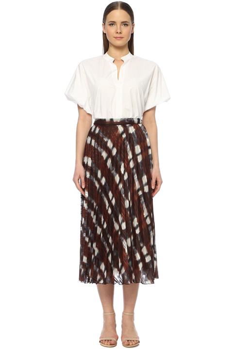 Network Kadın Uzun Boy Kahverengi Pilise Etek 1073695