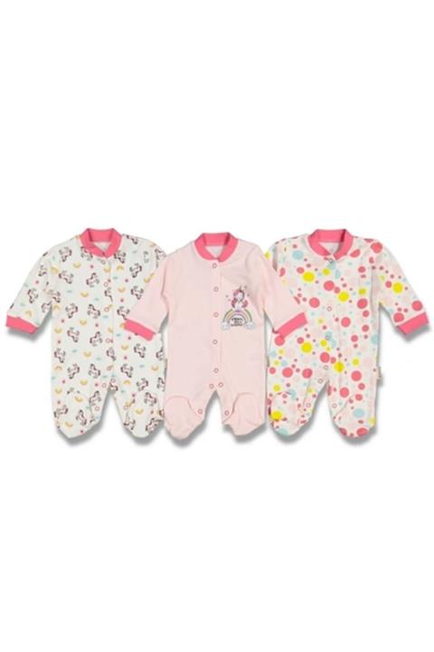 Necix Popcorn Desenli 3'lü Kız Tulum Seti  0-3 Ay