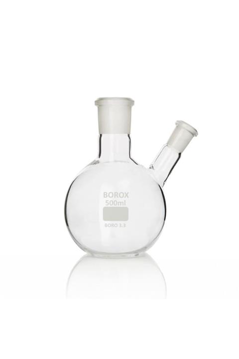 Borox Iki Boyunlu Cam Balon -500 Ml - Dibi Yuvarlak - Şilifli - Çift Boyunlu Balon 29/32-19/26