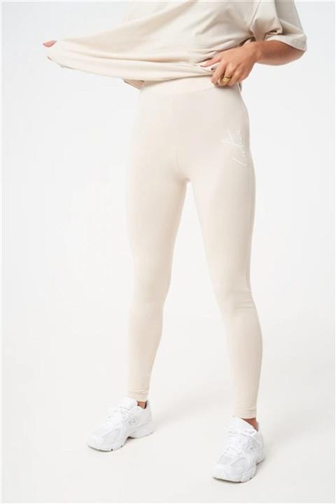 soydance Kadın Beyaz Logolu Penye Fitness Tayt Krem
