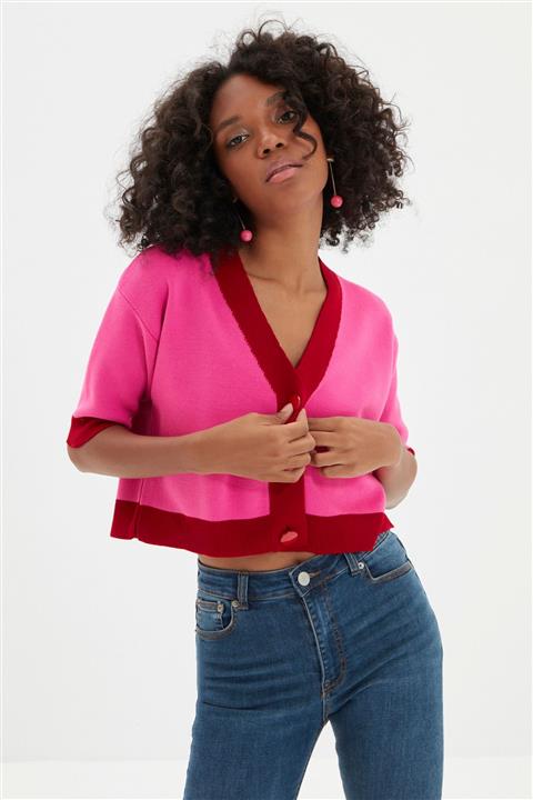 TRENDYOLMİLLA Fuşya Crop Triko Hırka TWOAW22HI0421