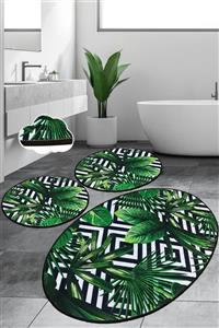 Chilai Home Tropic Djt 3 Lü Set Banyo Halısı Paspas Kaymaz Taban Yıkanabilir Klozet Takımı