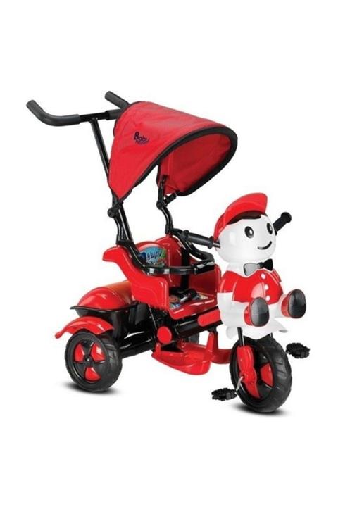 BabyHope Unisex Çocuk Kırmızı Yupi Panda Ebeveyn Kontrollü Tenteli Müzikli Tricycle Üç Teker Bisiklet 125