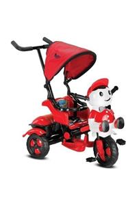 BabyHope Unisex Çocuk Kırmızı Yupi Panda Ebeveyn Kontrollü Tenteli Müzikli Tricycle Üç Teker Bisiklet 125