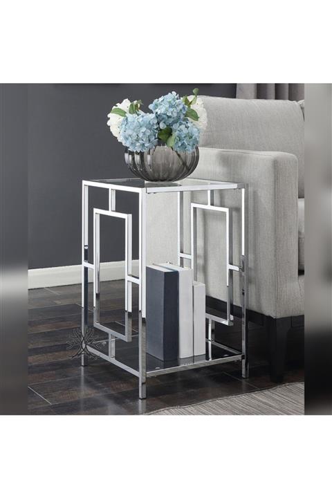 ÇINAR DİZAYN Tekli Yan Sehpa Şeffaf Camlı