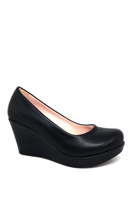 YGTSHOES Kadın Siyah Dolgu Topuk Ayakkabı