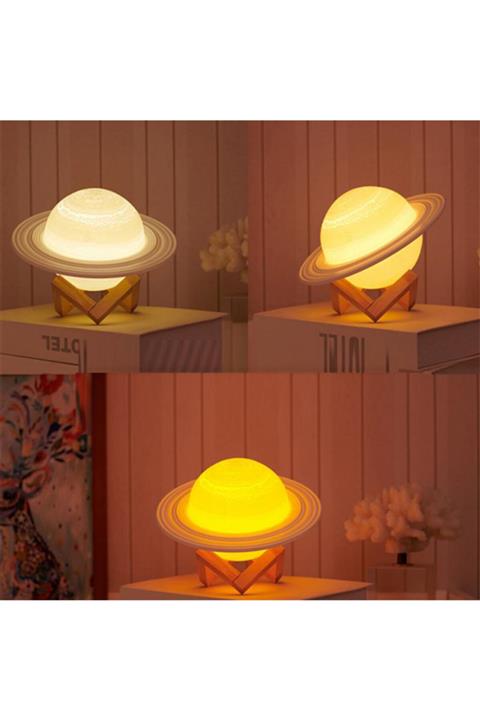 Hediye Sahibi Dekoratif Ayaklı Renk Değiştiren 3d Satürn Gece Lambası