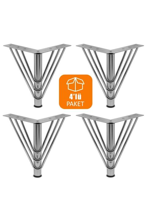 Badem10 Mobilya Kanepe Koltuk Sehpa Puf Ünite Ayağı 15 Cm Krom Baza Ayak (4 Adet)