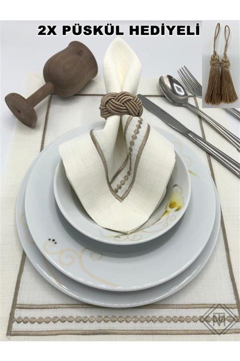 miraç tekstil Peçete Yüzük Halkası Hasır 6'lı Set Vizon