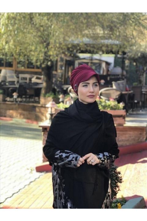 Gültopu Eşarp & Şal Kadın Tokalı Şapkalı Bordo Sosyete Bonesi