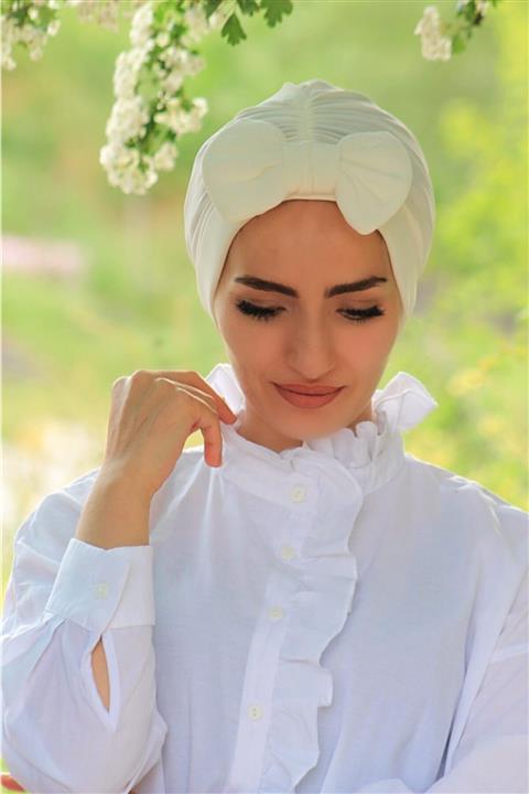 tessetür Bone diyarı Fiyonklu Çift Yönlü Bone Ekru