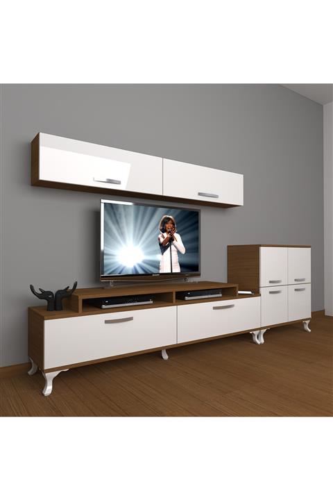 Decoraktiv Ekoflex 6y Slm Rustik Tv Ünitesi Tv Sehpası Ceviz Beyaz