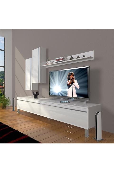 Decoraktiv Eko 7 Mdf Std Krom Ayaklı Tv Ünitesi Tv Sehpası Parlak Beyaz