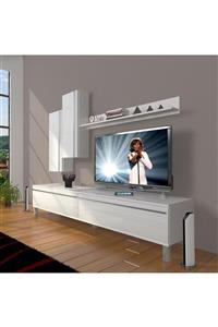 Decoraktiv Eko 7 Mdf Std Krom Ayaklı Tv Ünitesi Tv Sehpası Parlak Beyaz