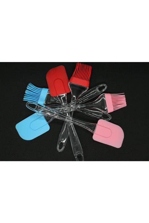 Enfa Mavi Plastik Saplı Silikon Spatula Ve Fırça Seti