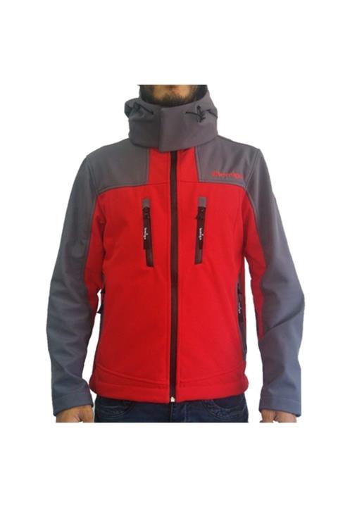 Lemigo Softshell Kapşonlu Mont Kırmızı-gri L