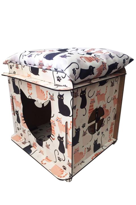 PRATİK DEKOR Puflu Desenli Kedi Yuvası